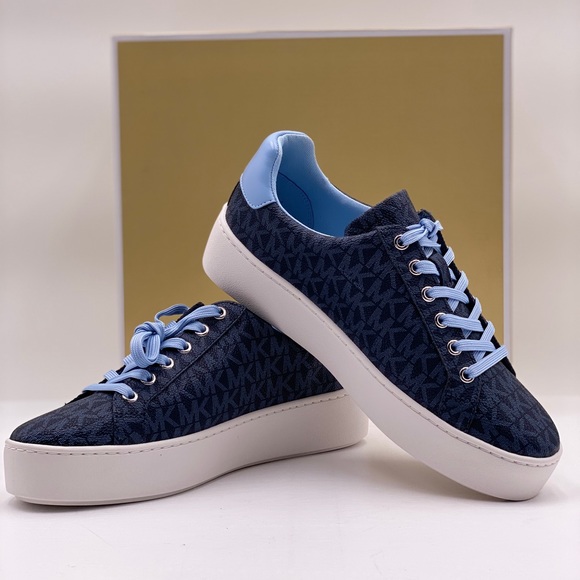 Michael Kors Poppy Lace Up Sneakers Light Blue - Picture 2 of 14
